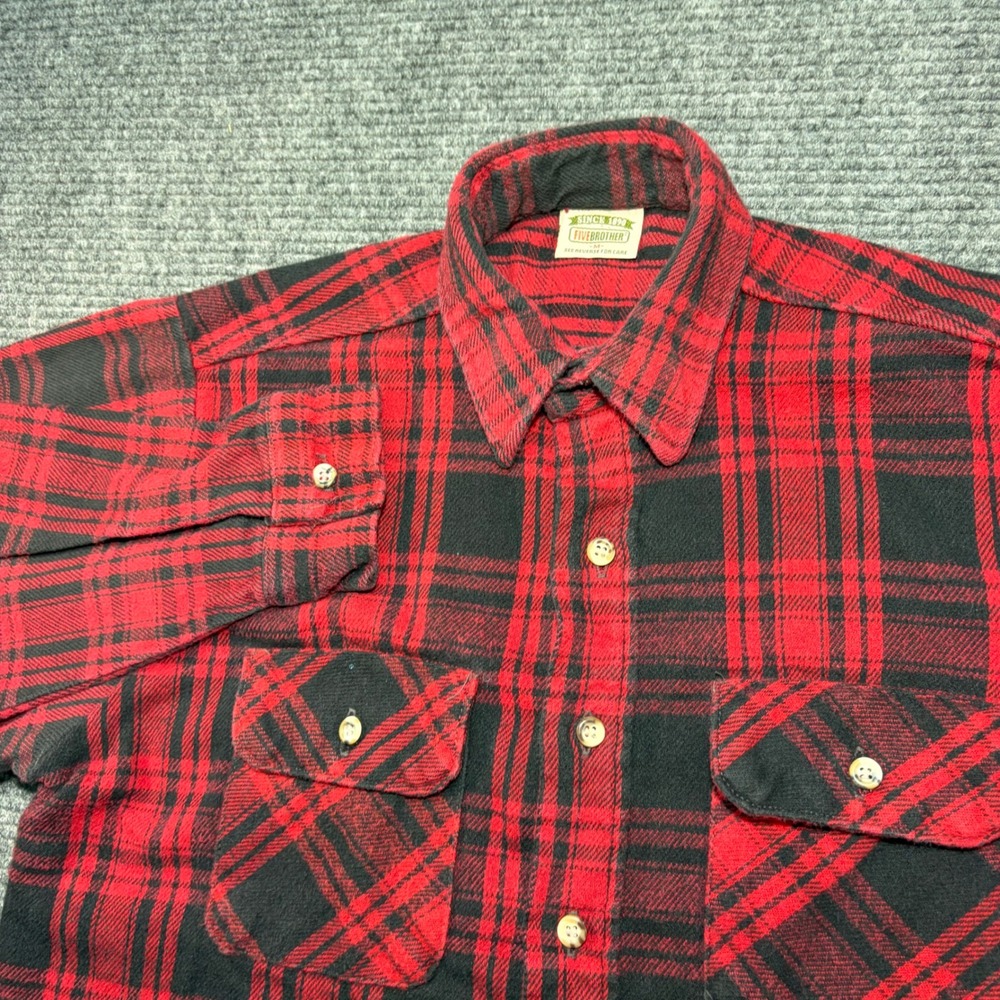 Vintage FiveBrother Flannel Shirt Mens Medium Red Black Plaid Made in USA ACTWU